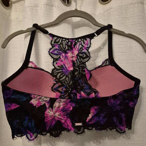 PINK Victoria's Secret 34DD Black Pink Floral Racerback Front Close Bra - Picture 2 of 5